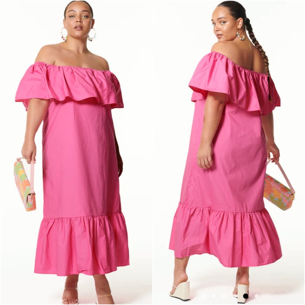 NWT Never Fully Dressed Rosie Off the Shoulder Ruffle Midi Dress Pink